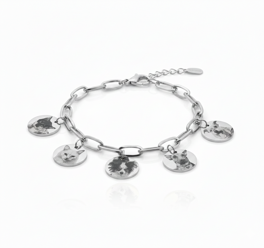 Pulsera con dijes redondos (5 caras)