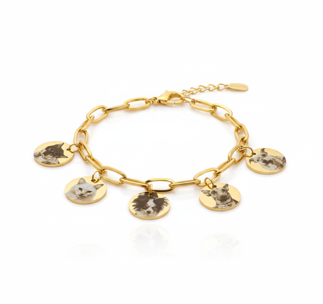 Pulsera con dijes redondos (5 caras)