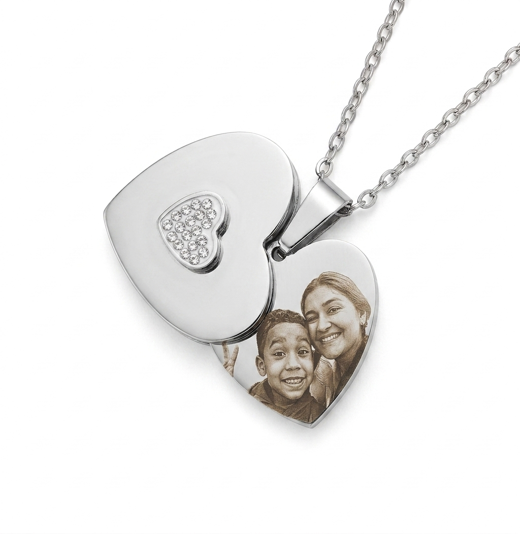Collar corazón deslizable - acero titanio