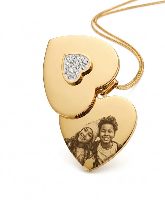 Collar corazón deslizable - acero titanio